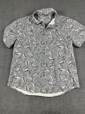 Silver Bait Mens Shark Print Short Sleeve Button-Up Shirt Large